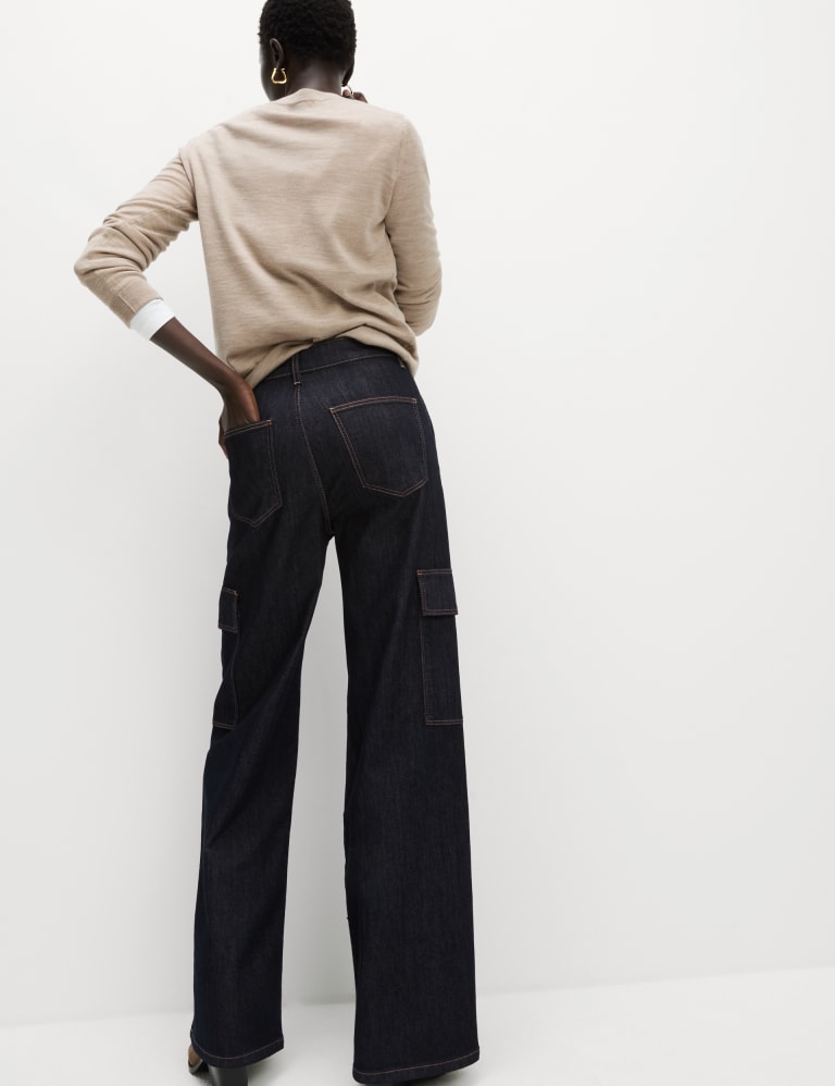 High Waisted Wide Leg Cargo Jeans, M&S Collection