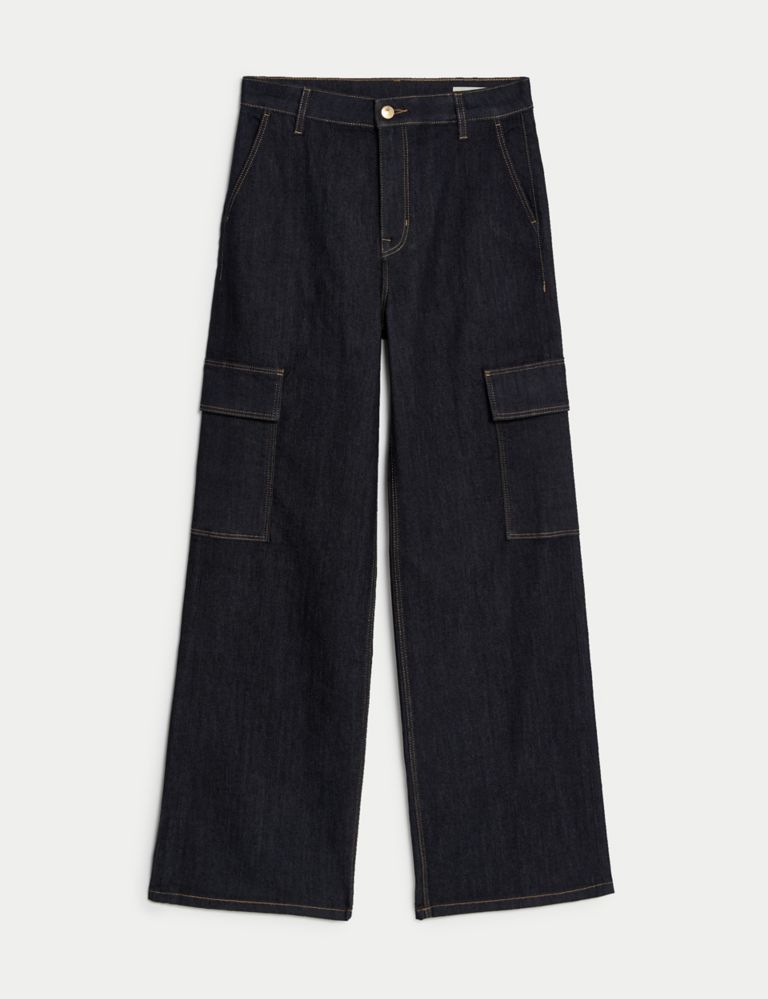 High Waisted Wide Leg Cargo Jeans | M&S Collection | M&S