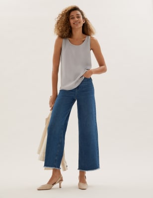 High Waisted Wide Leg Cropped Jeans, M&S Collection