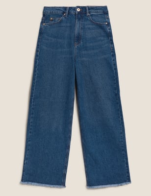 High Waisted Wide Leg Cropped Jeans, M&S Collection