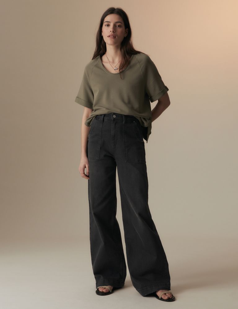 Emman Jeans - High Waisted Cotton Wide Leg Denim Jeans in Sunday