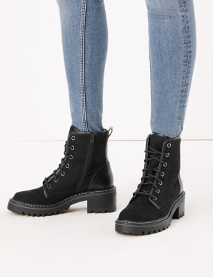 black block heel lace up ankle boots