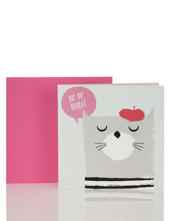 Hip Hip Hooray Cat Birthday Card Image 1 of 2