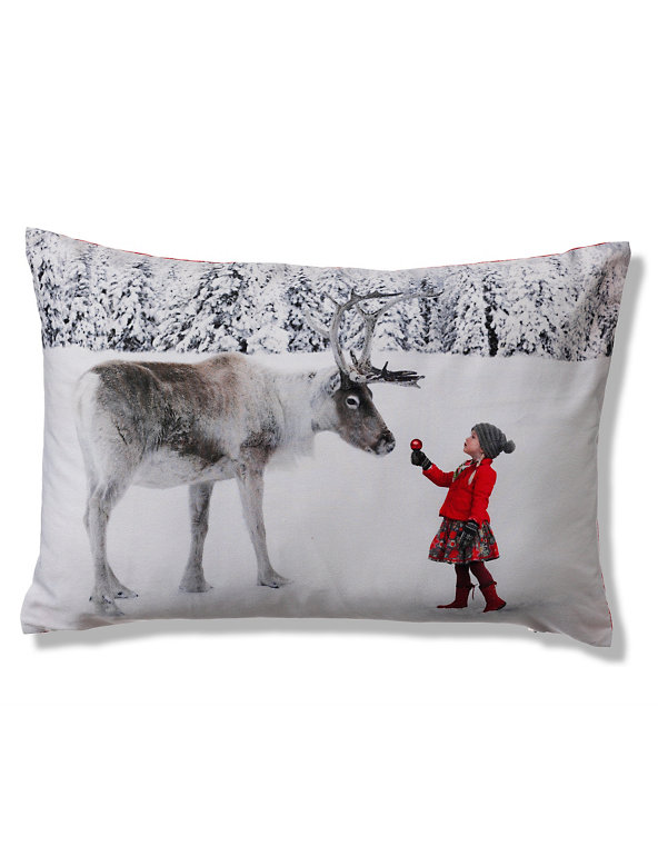 Holly & Reindeer Cushion Image 1 of 2