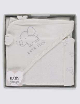 Hooded Baby Towel \u0026 Mittens Set | M\u0026S