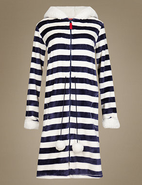 Hooded Bear Striped Dressing Gown Image 2 of 4