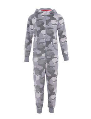 Hooded Camouflage Fleece Onesie with StayNEW™ (5-14 Years) Image 2 of 5