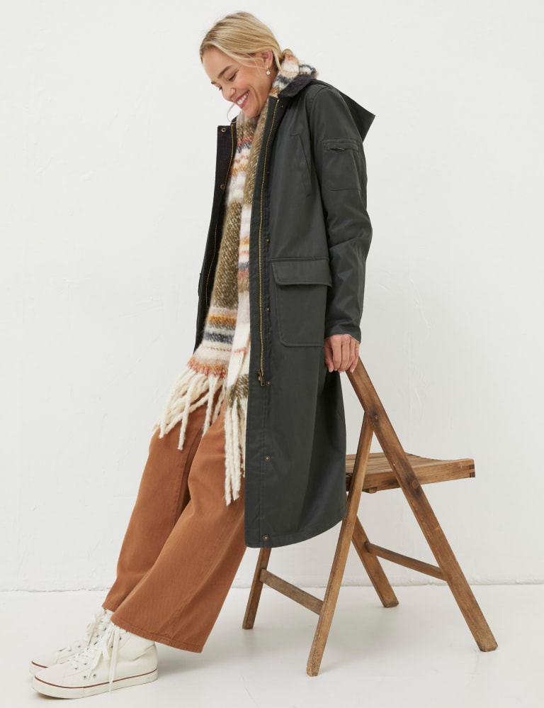 Hooded Collared Longline Trench Coat