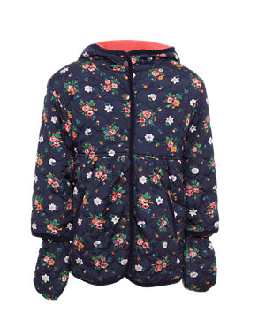 Hooded Ditsy Floral Quilted Coat with Mittens Image 2 of 7