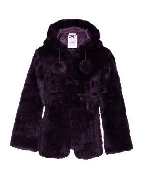 Hooded Faux Fur Pom-Pom Coat Image 2 of 6