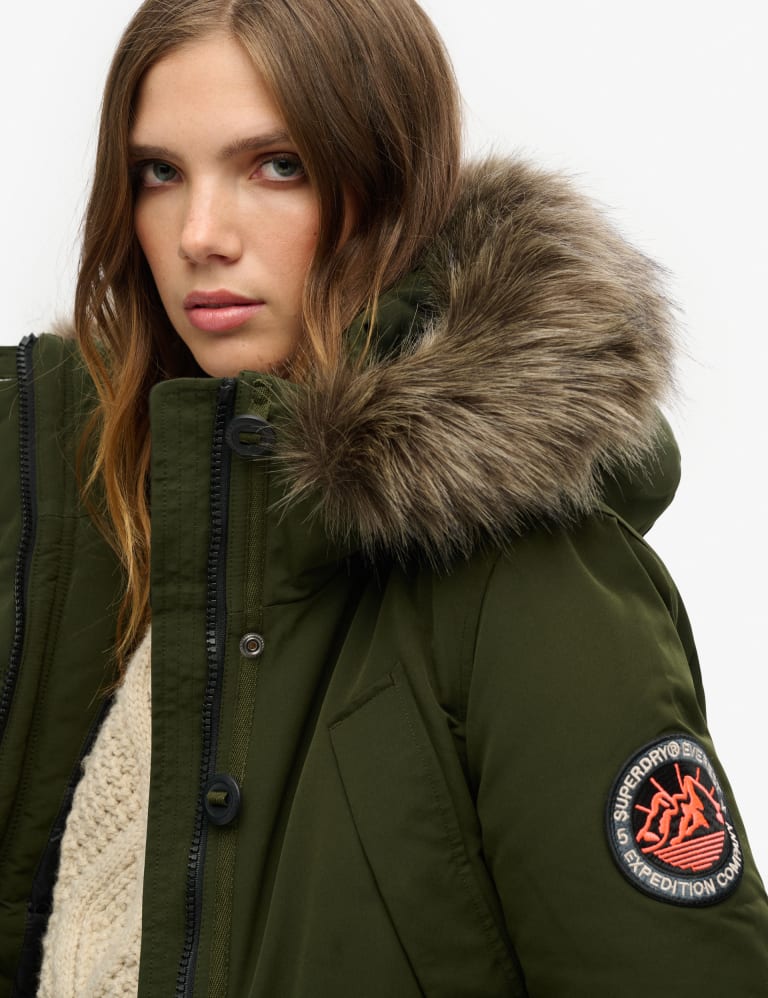 Superdry Mens Service Faux Fur Trim Parka Coat