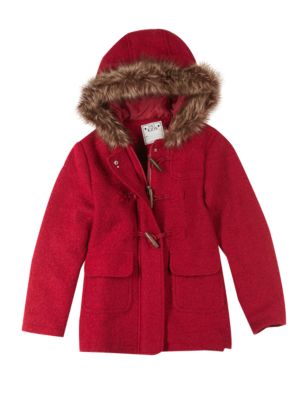 Hooded Faux Fur Trim Thermal Duffle Coat with Wool (5-14 Years) Image 2 of 4