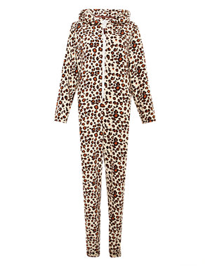 Hooded Leopard Print Fleece Onesie Image 2 of 4