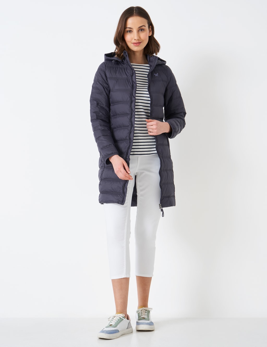 Hooded Lightweight Longline Puffer Jacket Crew Clothing M S
