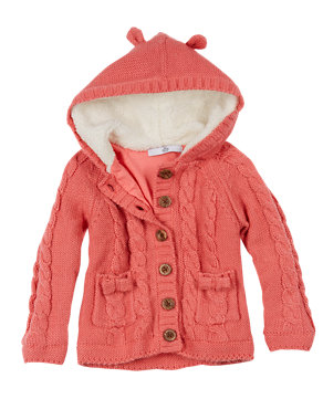 Hooded Lined Chunky Cardigan with Wool (1-7 Years) Image 2 of 4
