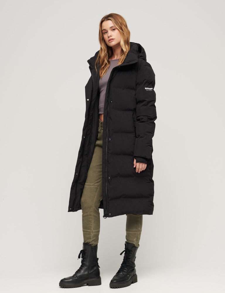 Black longline padded puffer coat top