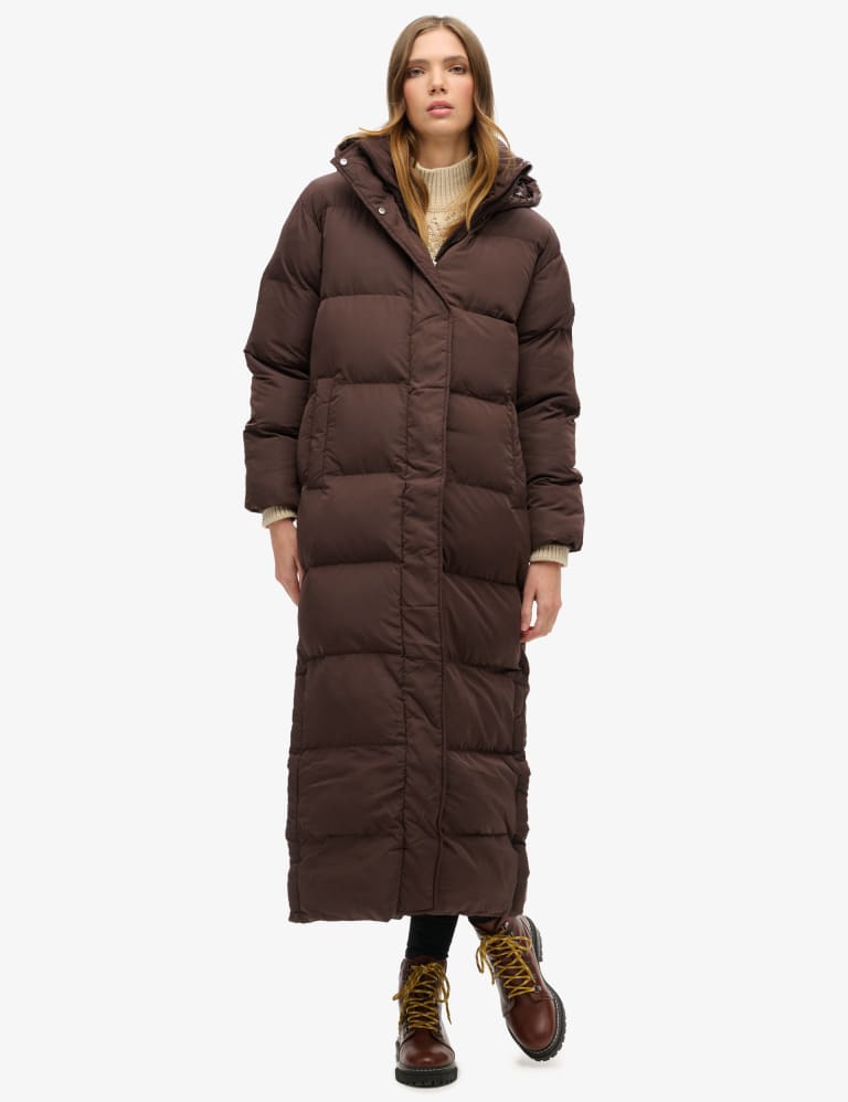 Hooded long puffer coat deals