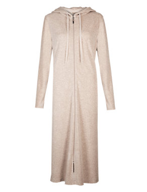 Hooded Zip Through Velour Dressing Gown Image 2 of 6