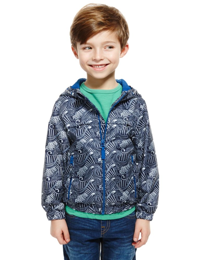 Hooded Zip Through Wave Print Mac with Stormwear™ (1-7 Years) 1 of 4