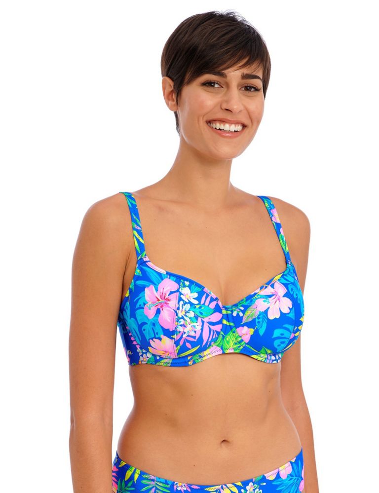 Garden Disco Bikini Top by Freya, Blue Floral, Plunge Bikini