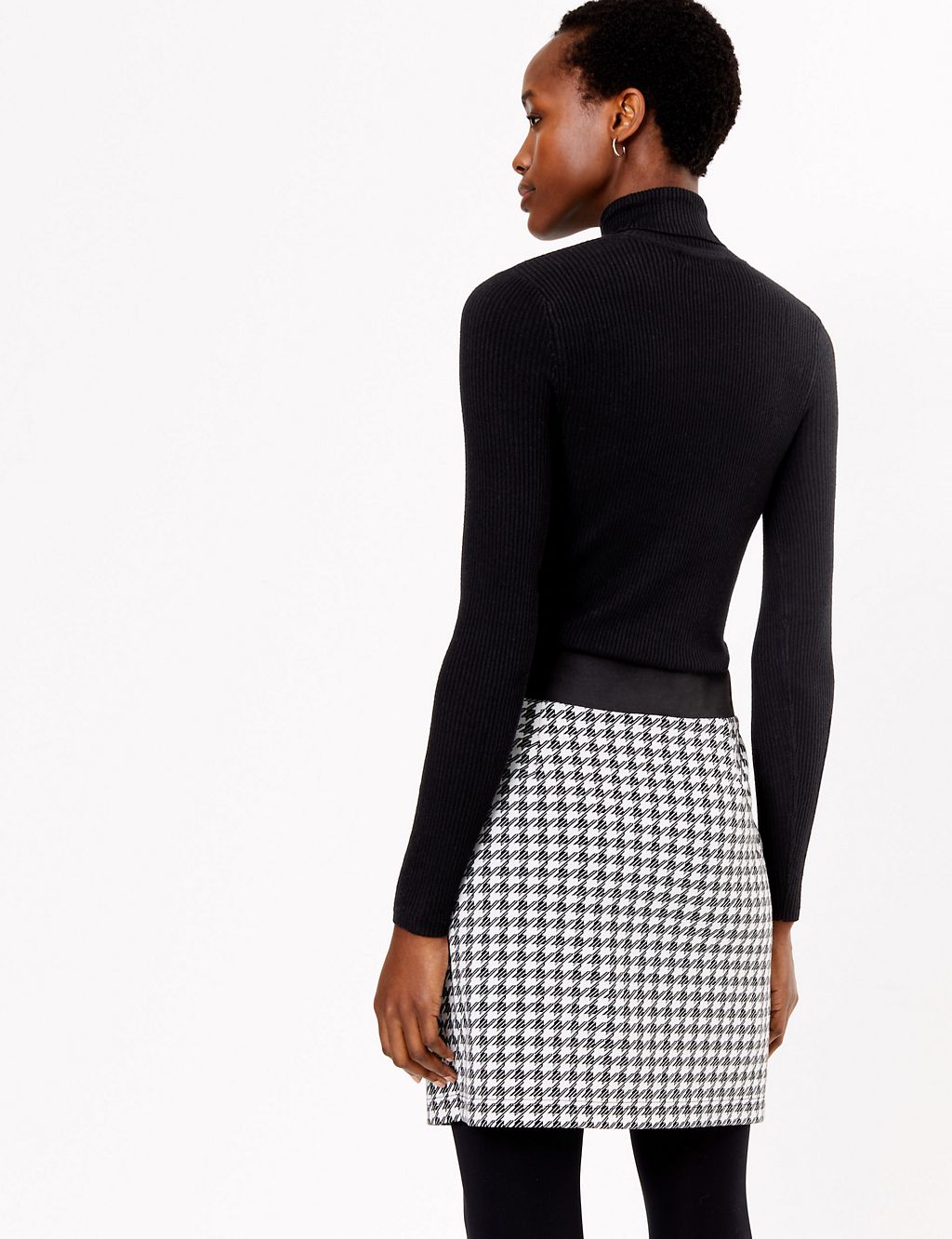 Houndstooth Button Detail Pencil Mini Skirt | M&S Collection | M&S
