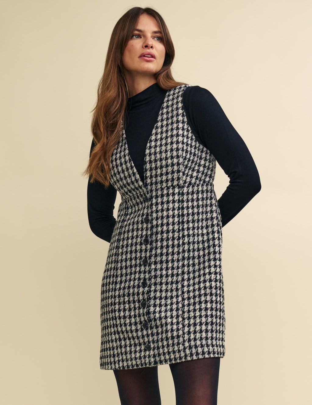 Houndstooth V-Neck Mini Shift Dress 3 of 6