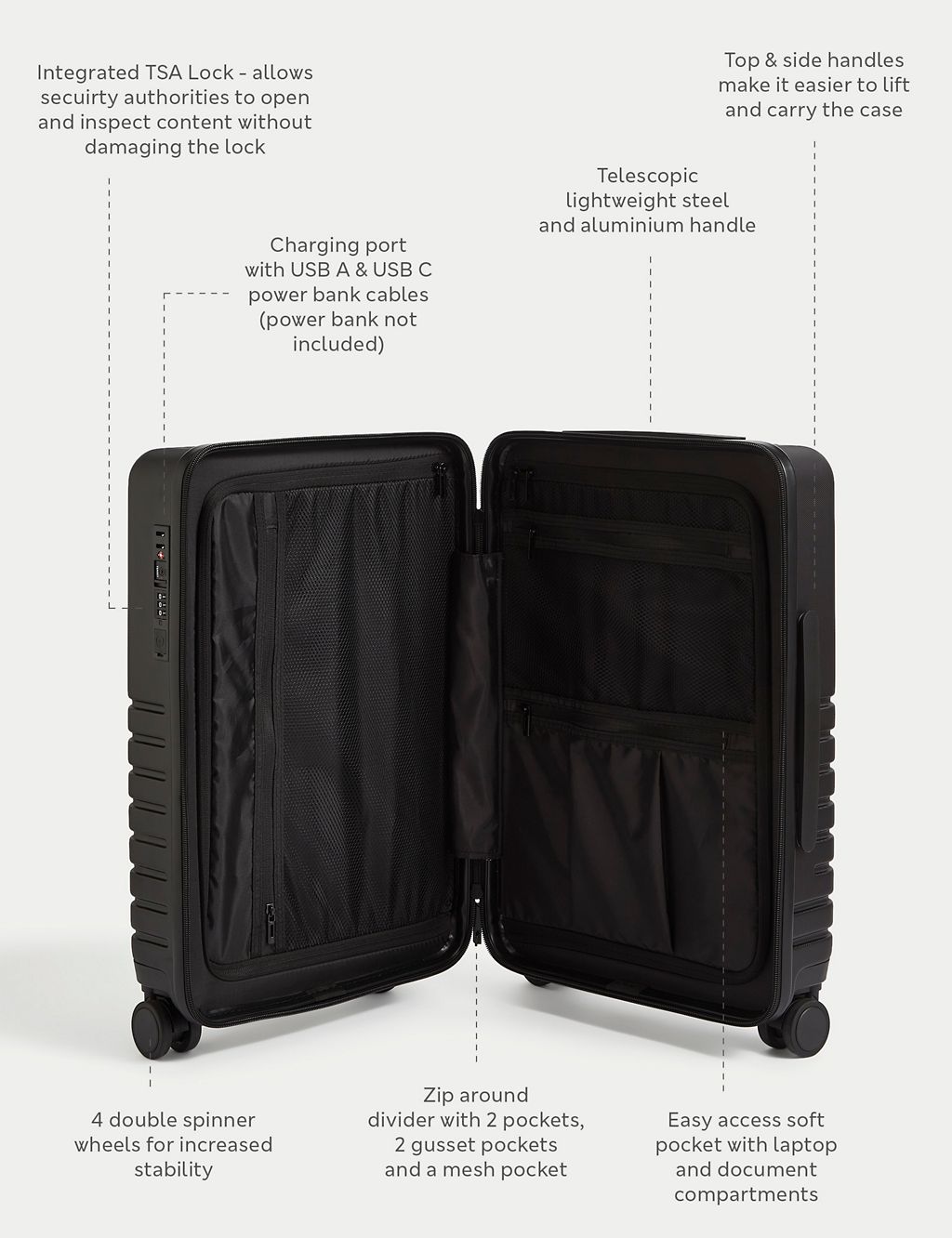 Hybrid 4 Wheel Hard Shell Cabin Suitcase 6 of 8