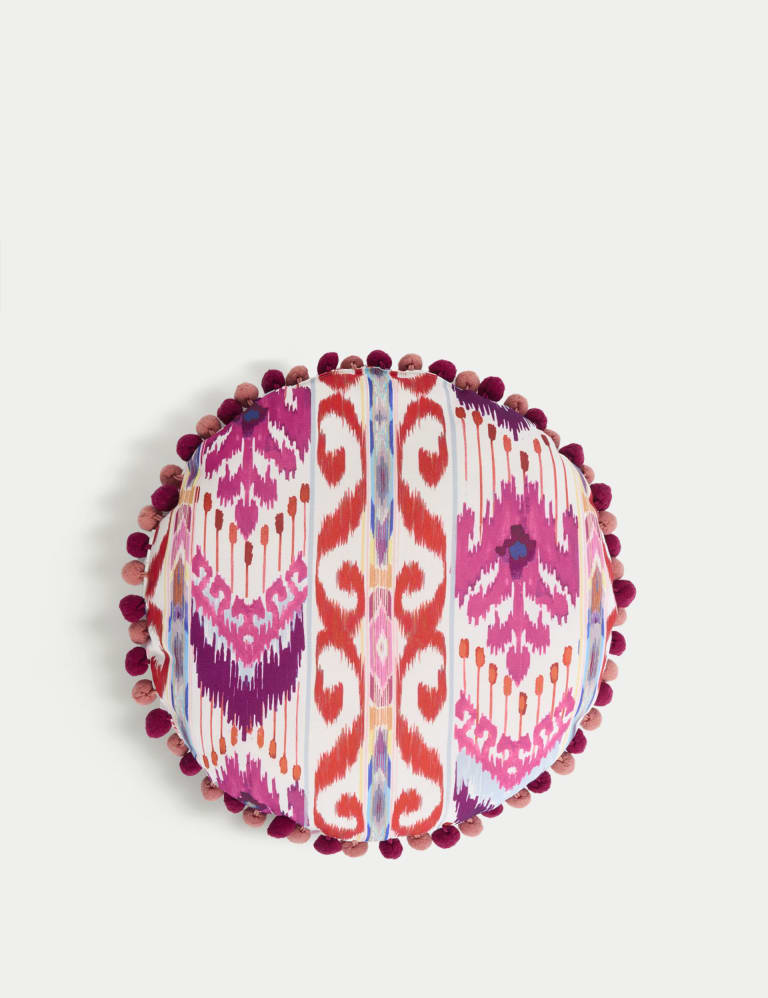 Ikat Pom Pom Outdoor Cushion 1 of 7