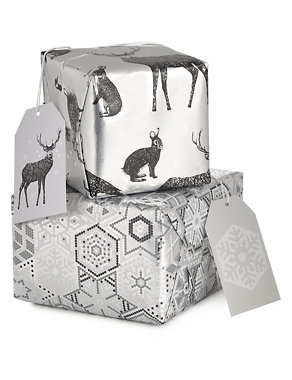 Illustrated Christmas Animals and Contemporary Snowflakes Wrapping Paper Bundle Image 2 of 5
