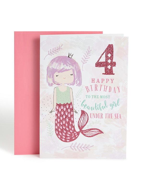 Illustrated Mermaid 4th Birthday Card Image 1 of 2