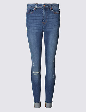 In Fray Turn Up Mid Rise Skinny Leg Jeans Image 2 of 6