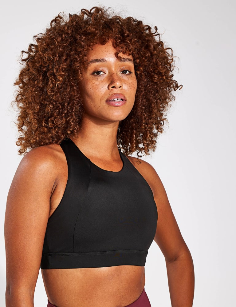 Navy Balance Zoe medium-impact sports bra, The Upside