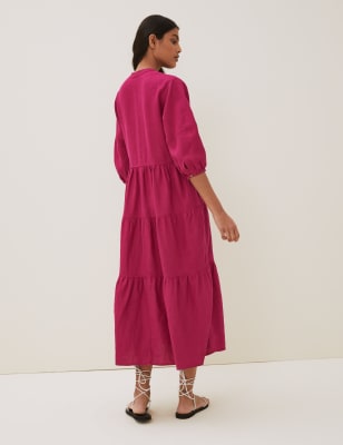 Irish Linen V-Neck Midaxi Tiered Dress Image 4 of 8