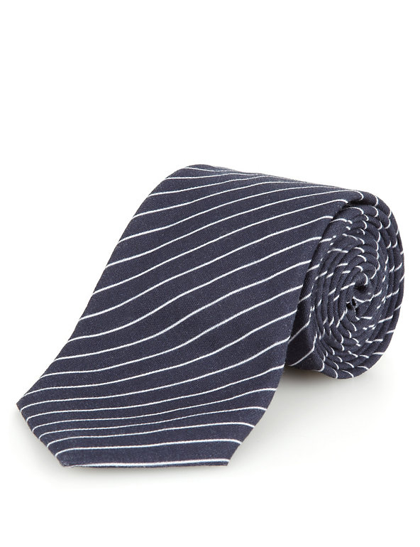 Italian Fabric Printed Striped Tie with Silk Image 1 of 1