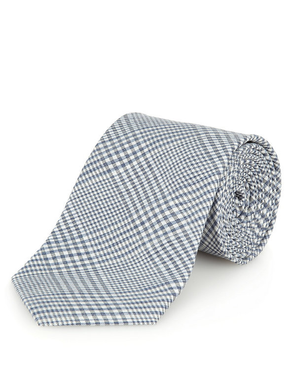 Italian Fabric Pure Silk Checked Tie Image 1 of 1