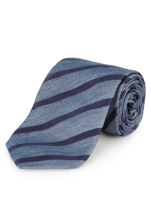 Italian Fabric Pure Silk Wide Striped Tie Image 1 of 1