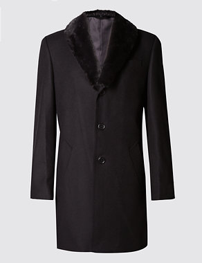 Italian Fabric Wool Rich Coat with Cashmere & Removable Faux Fur Collar Image 2 of 9