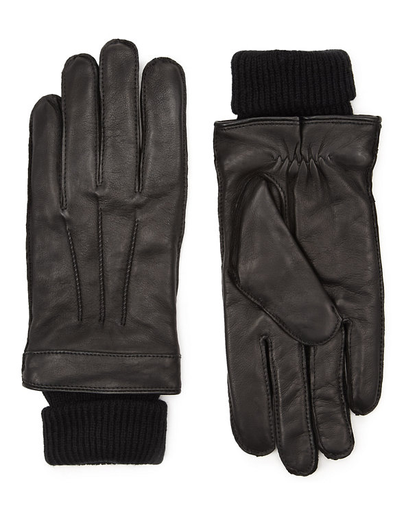 Italian Leather Cuff Knitted Gloves with Thinsulate™ | Autograph | M&S