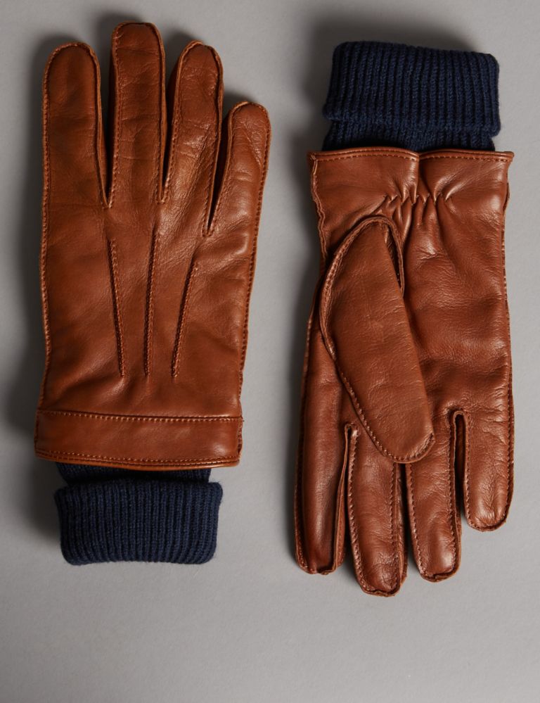 Italian Leather Cuff Knitted Gloves with Thinsulate™ 1 of 1