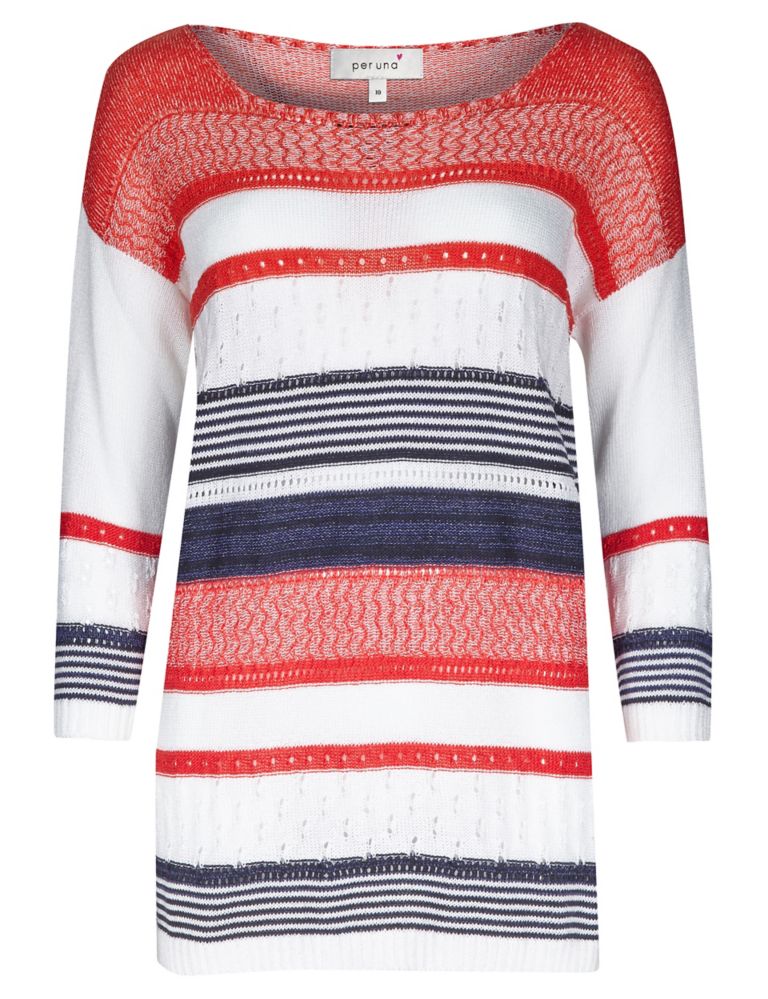 Italian Made Multi Stripe Knitted Top with Pointelle Detail 4 of 6