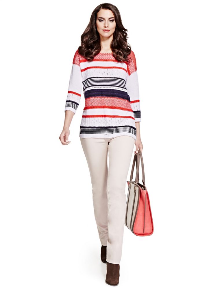 Italian Made Multi Stripe Knitted Top with Pointelle Detail 5 of 6