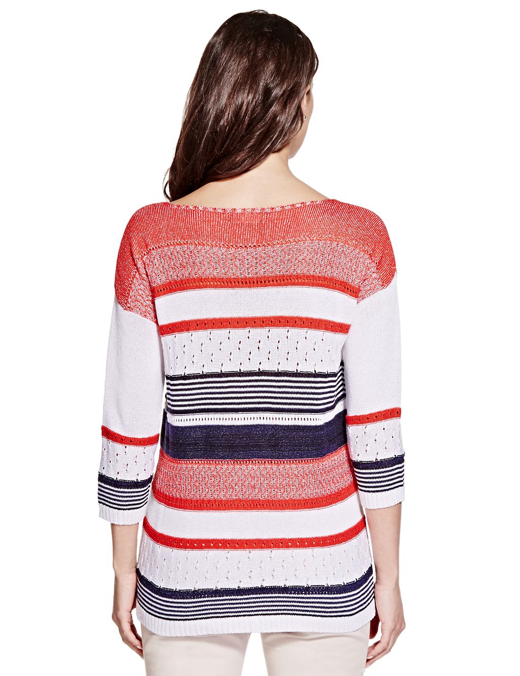Italian Made Multi Stripe Knitted Top with Pointelle Detail 6 of 6