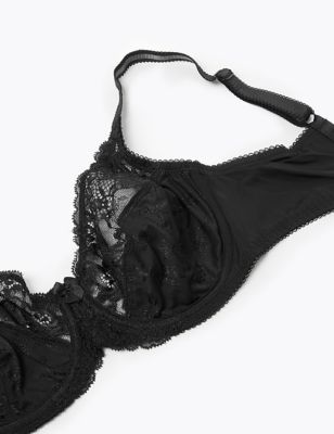 Ex M&S JACQUARD LACE Full Cup Underwired Non Padded Bra DD-H BLK WHT Almond