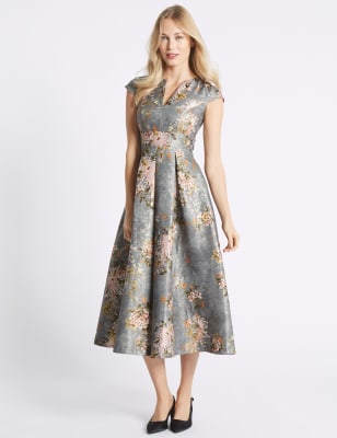 Jacquard Cap Sleeve Prom Midi Dress M S Collection M S