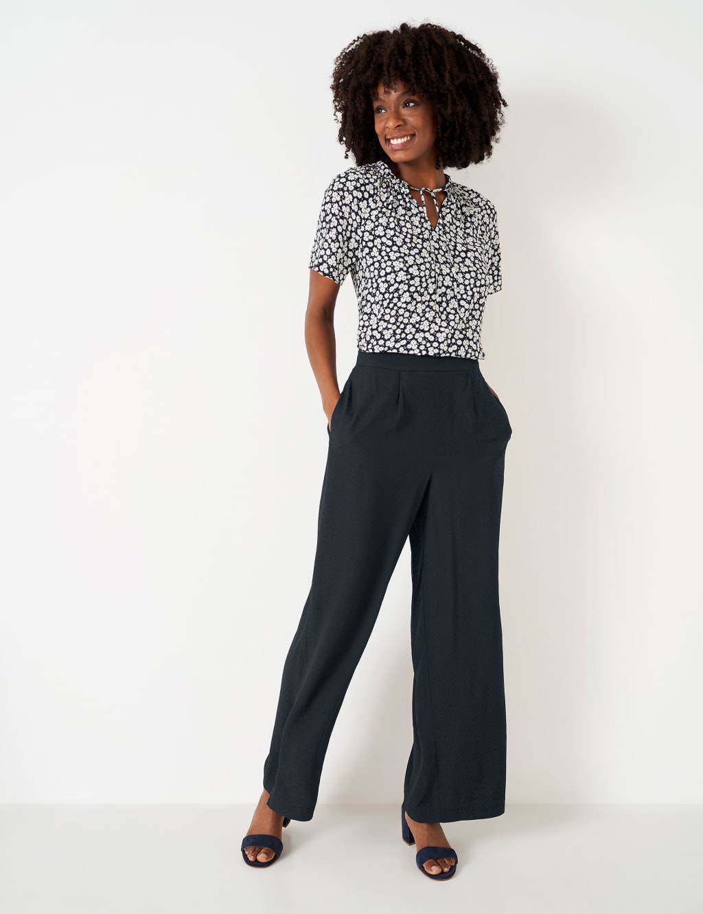 Marks and spencer ladies trousers elasticated waist wide leg discount