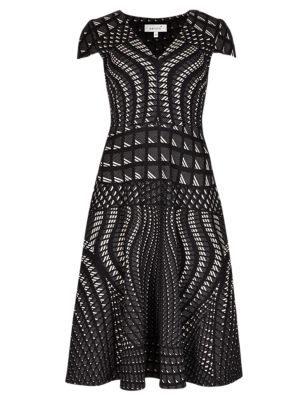 Jacquard Fit & Flare Dress with Wool Image 2 of 4