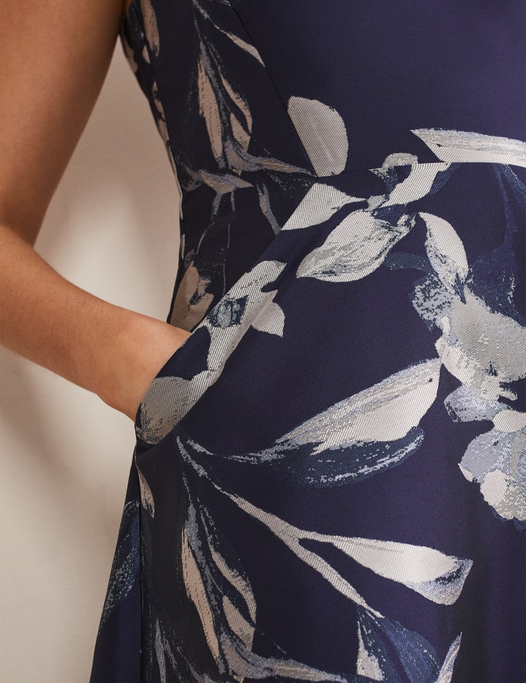 Jacquard Floral V Neck Skater Dress