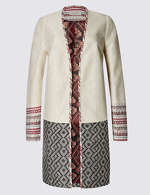 Jacquard Print Open Front Coat Image 2 of 3