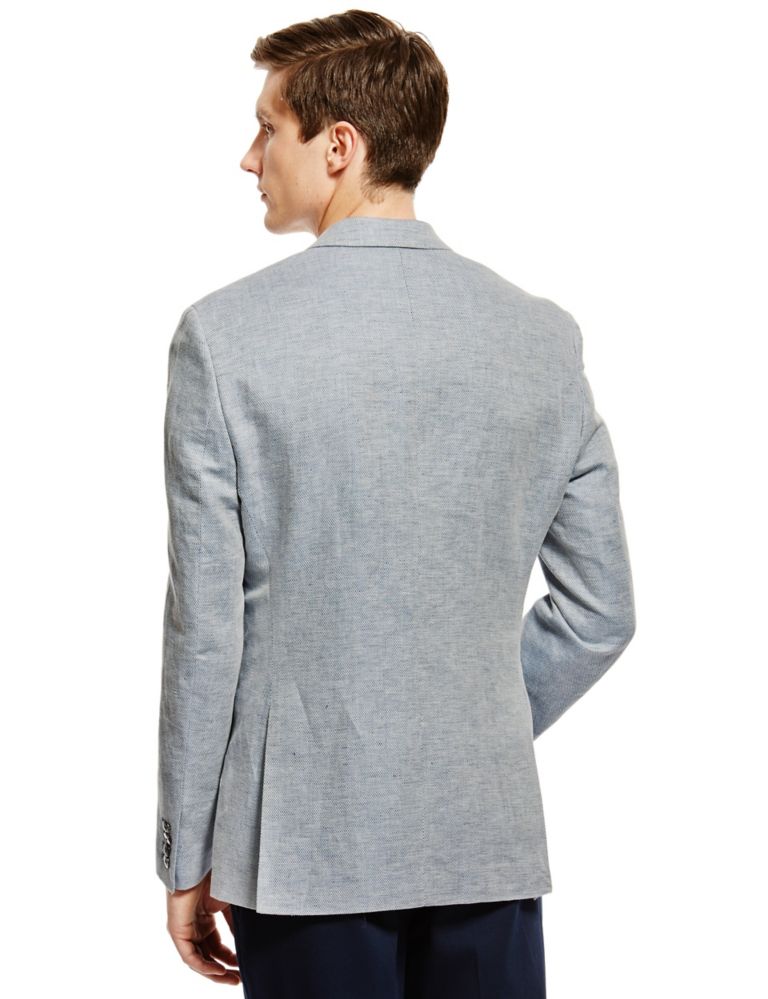 Jacquard Tailored Fit 2 Button Textured Jacket with Linen 3 of 4