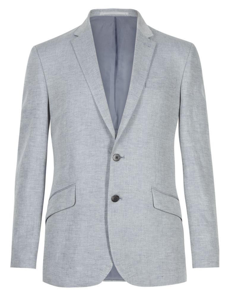 Jacquard Tailored Fit 2 Button Textured Jacket with Linen 2 of 4